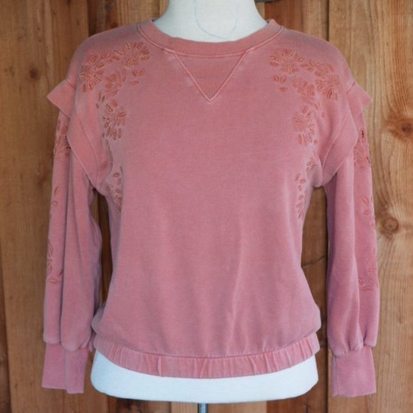 Democracy Long Sleeve Flange Shoulder Mineral Wash Sweatshirt In Toasted Pumpkin - Picture 15 of 17